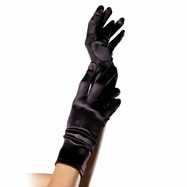 Leg Avenue Handgelenklange Satin-Handschuhe schwarz