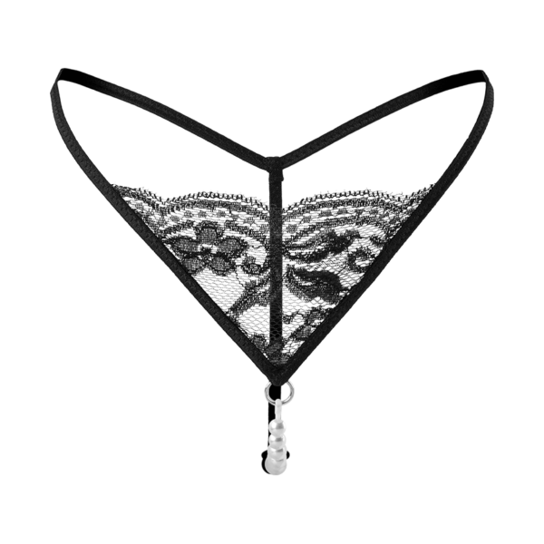 Rimba Spitzenstring mit edler Perlenkette schwarz